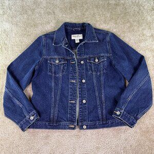 Vintage Eddie Bauer Jacket Womens Sz Large Tall Blue Trucker Denim Jean Coat Y2K